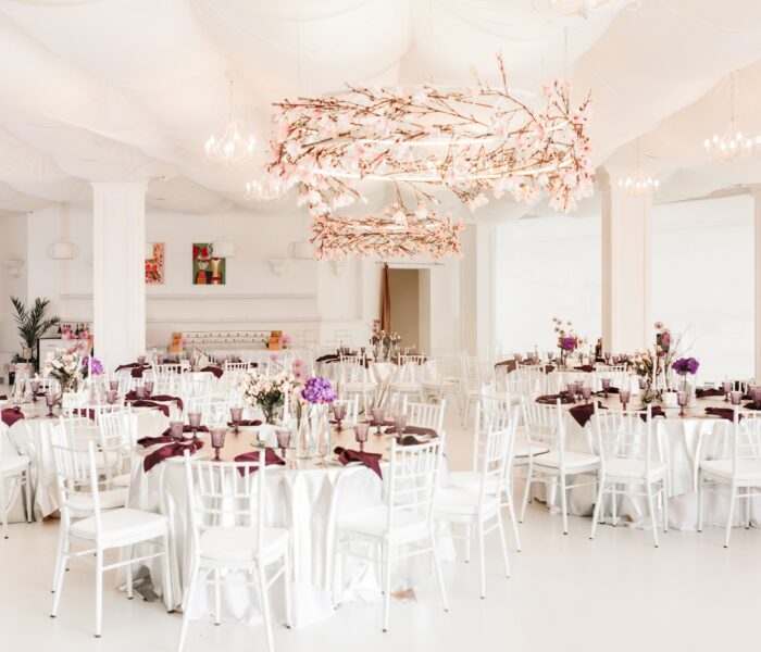 Photo of amazing white wedding hall isolated